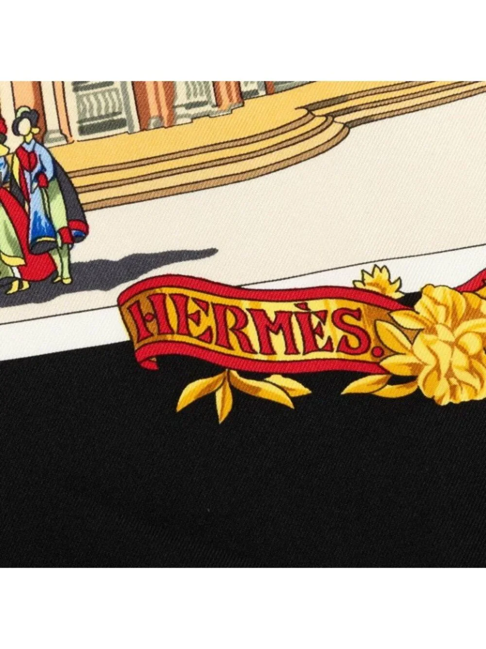 Hermes Carre 90 Sanssouci Palace Scarf Black Multicolor Silk